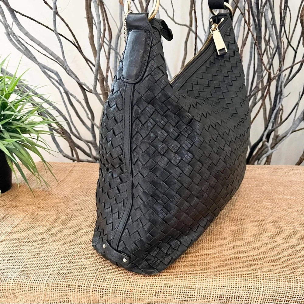 Cole Haan Avery Heritage Weave Black Leather Large Hobo with Hoof Pick Detail